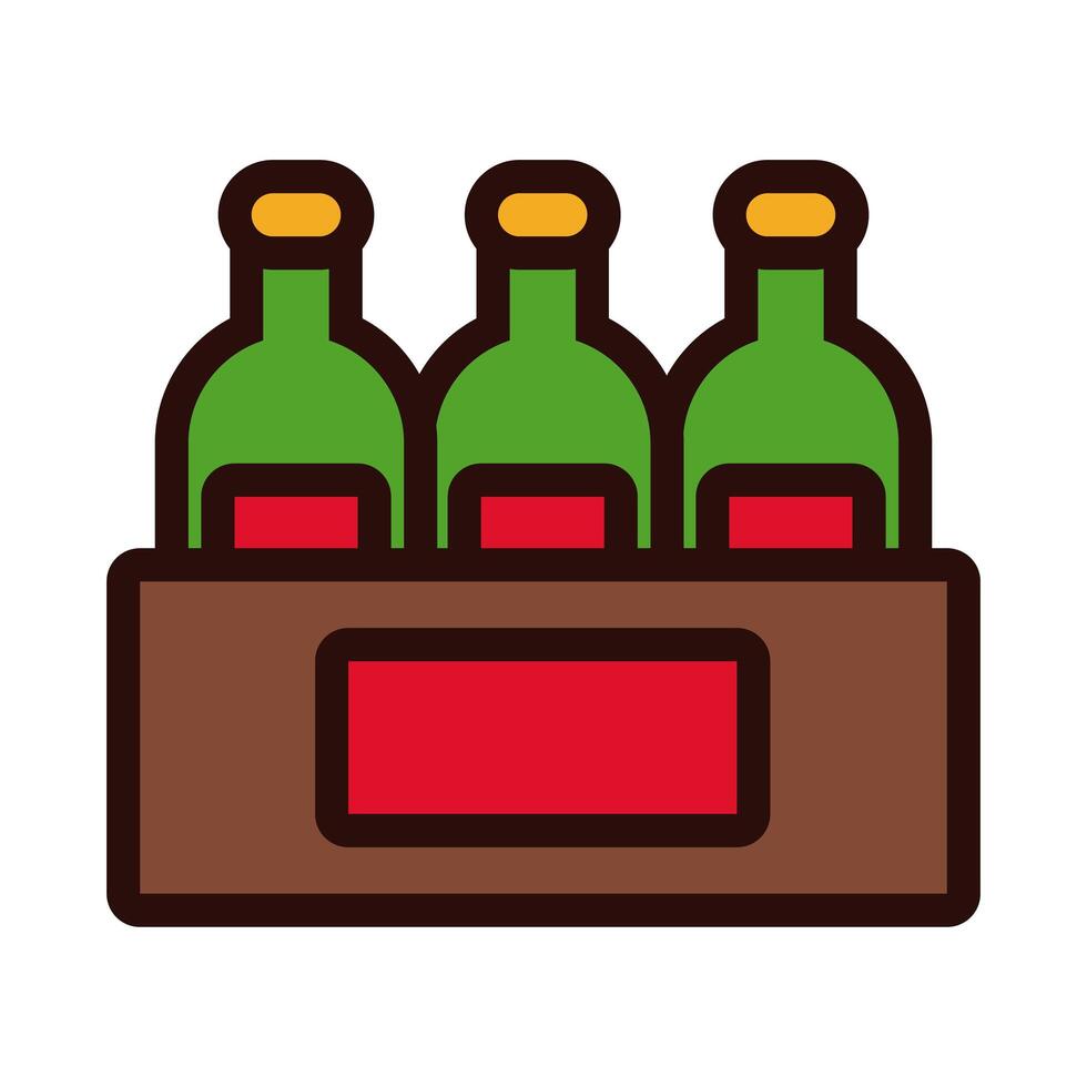 beers bottles in basket line and fill style icon vector