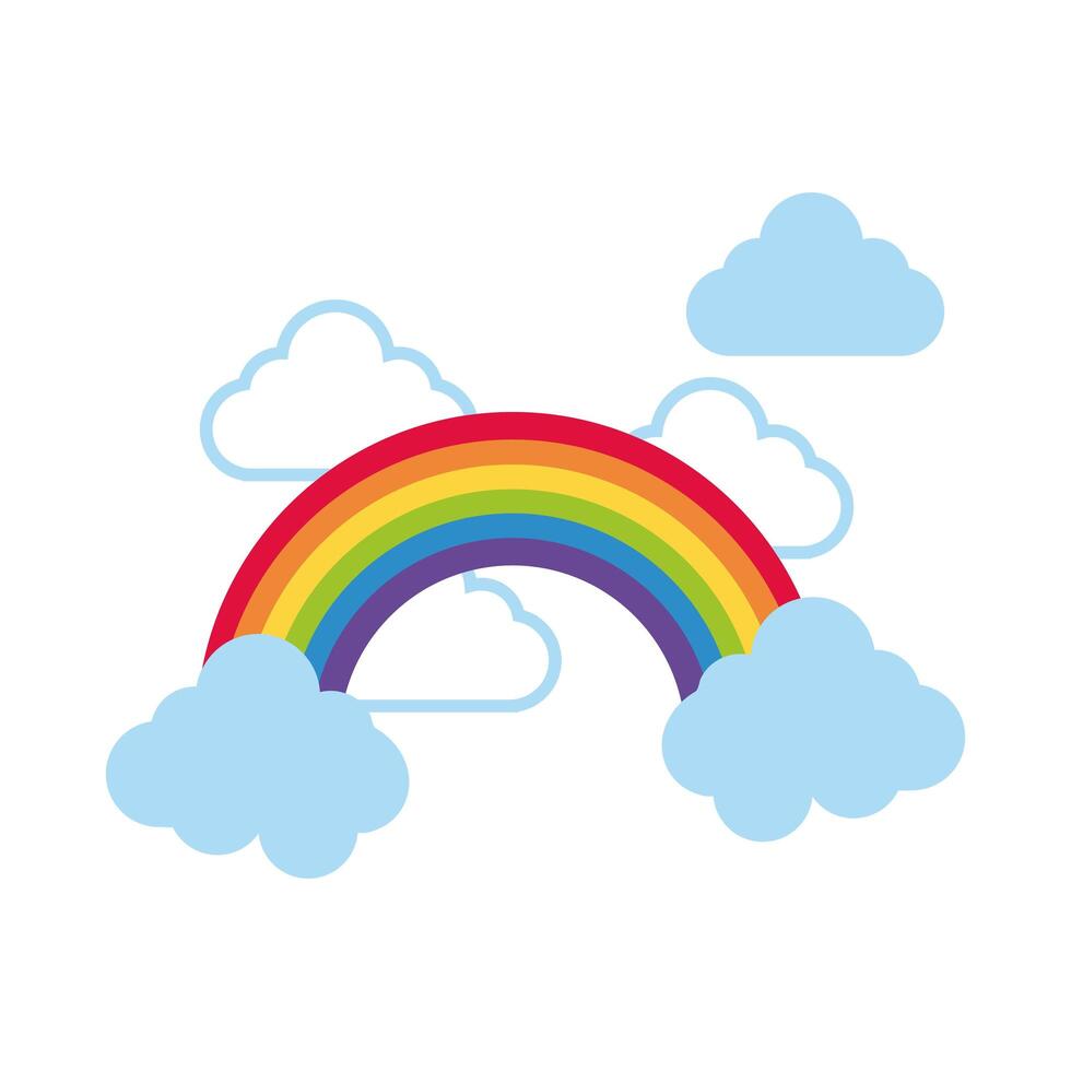 lindo arco iris y nubes clima estilo plano vector