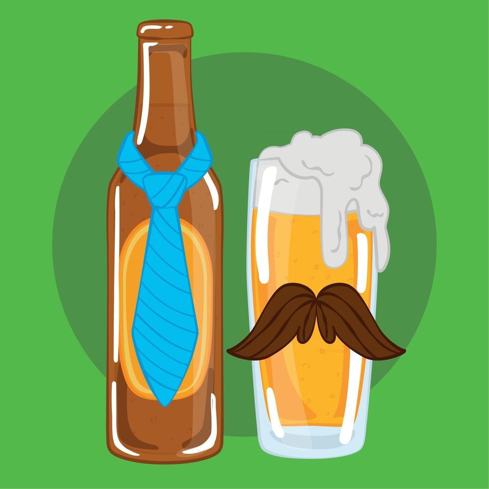 botella de cerveza con corbata y vaso con bigote vector