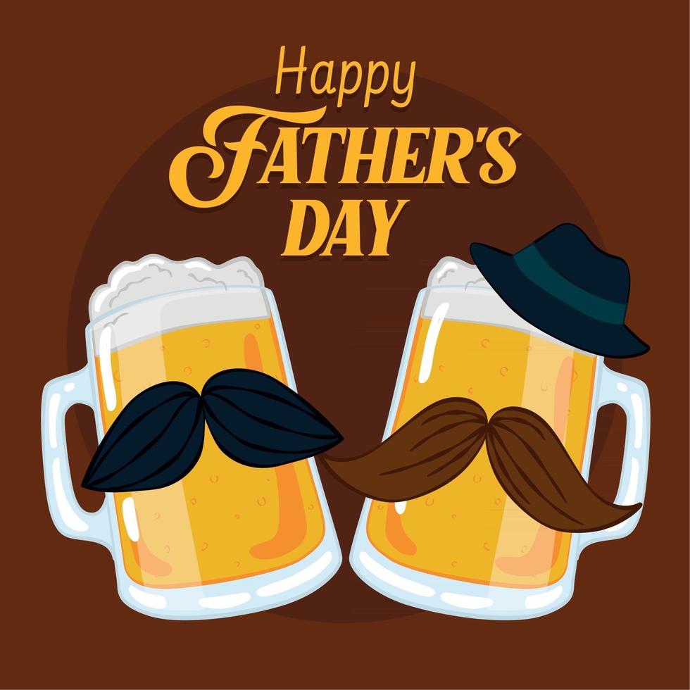 Father's day poster with a pair of beer drinking glass with mustaches vector