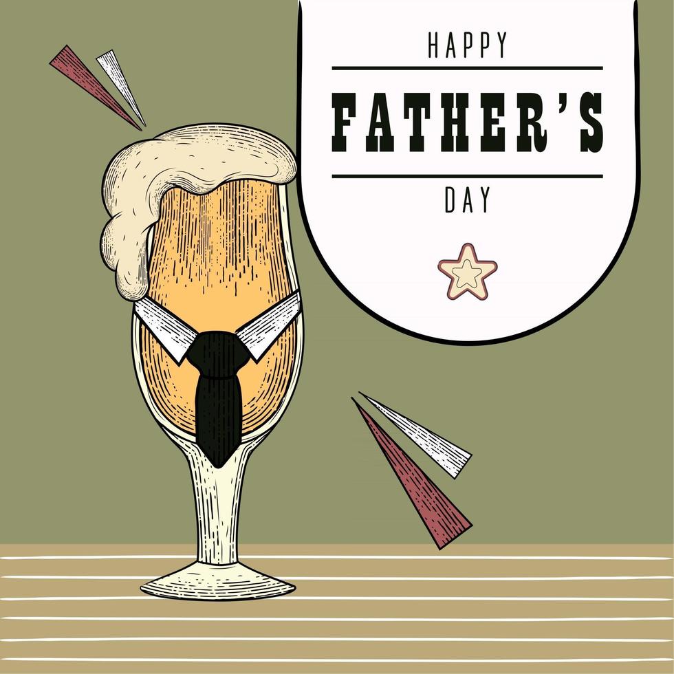 Vintage Father's day poster with a beer glass with foam and a necktie vector