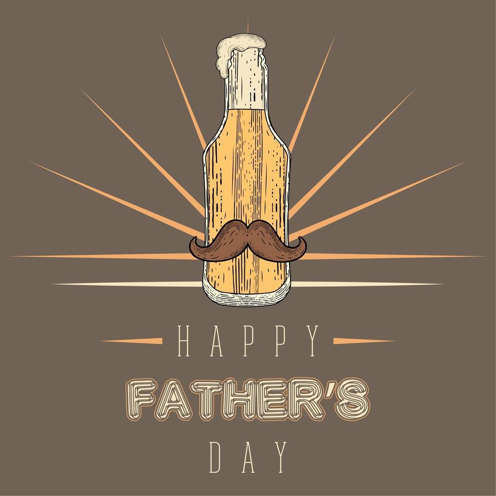 Vintage Father's day poster with a beer bottle with a mustache and foam vector