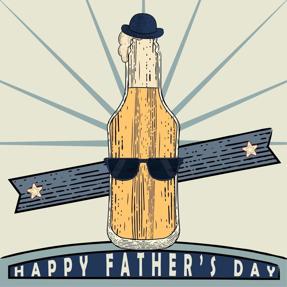 Vintage Father's day poster with a beer bottle with a hat and sunglasses vector