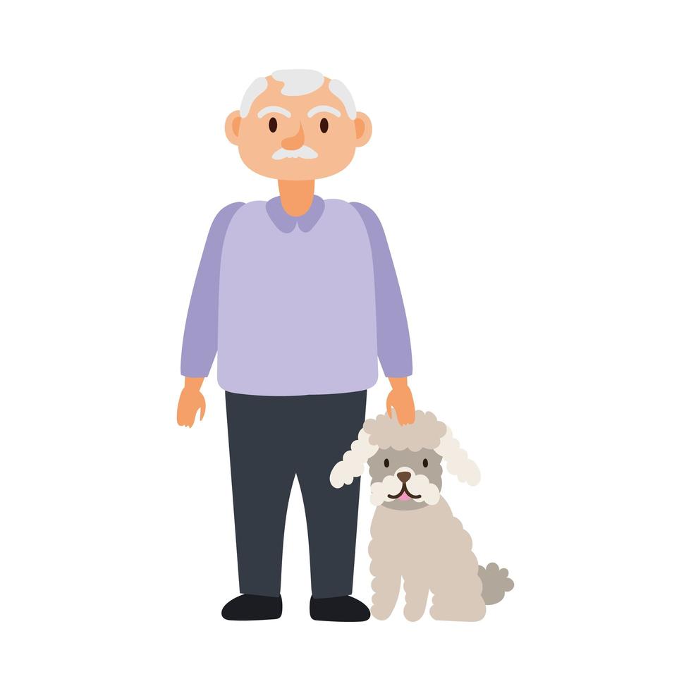 old man with dog pet avatar character vector
