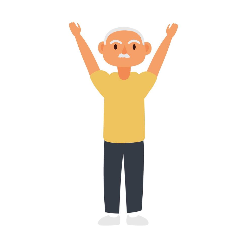 old man practicing exercise avatar character vector