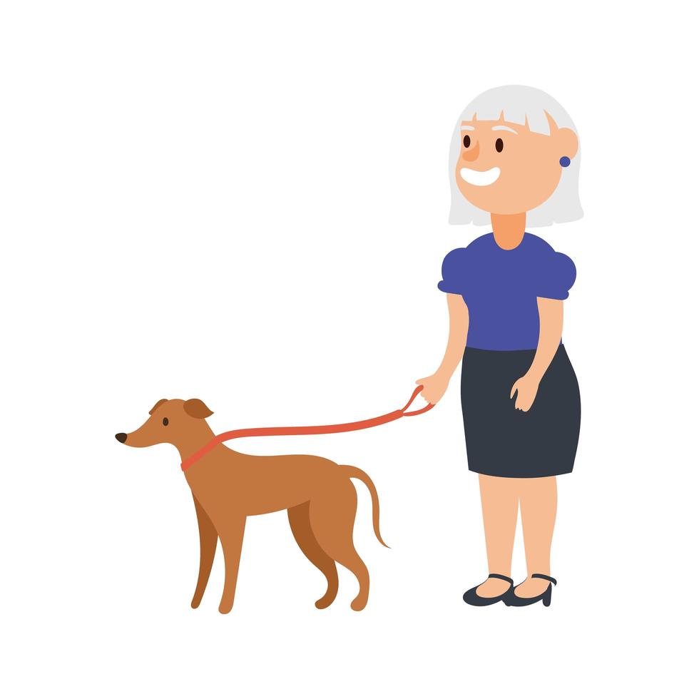 old woman with dog pet avatar character vector