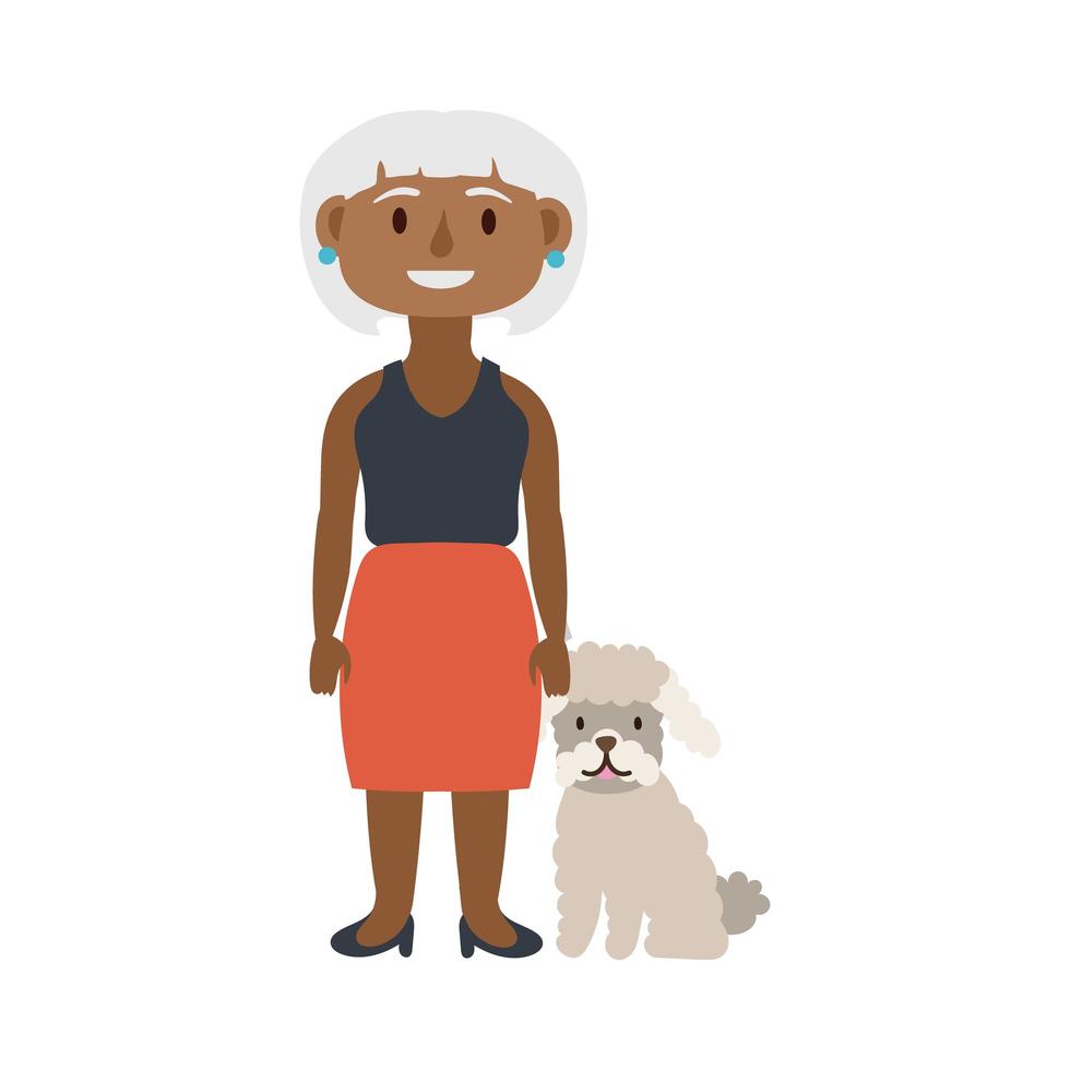 old afro woman with dog pet avatar character vector