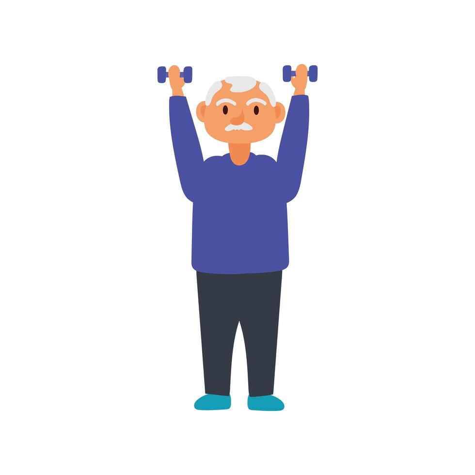 old man lifting dumbbells avatar character vector