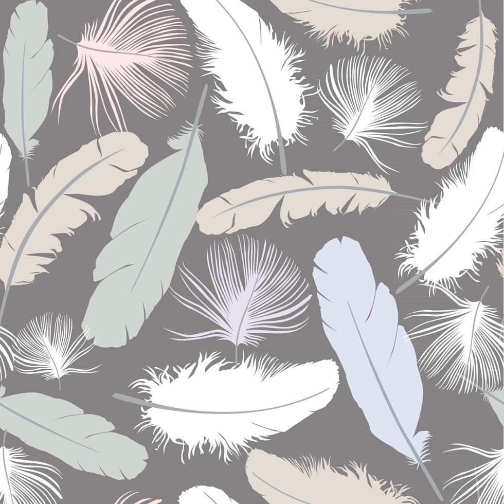 Feather pattern  White  feathers on gray background Sleeping on natural pillow seamless texture vector