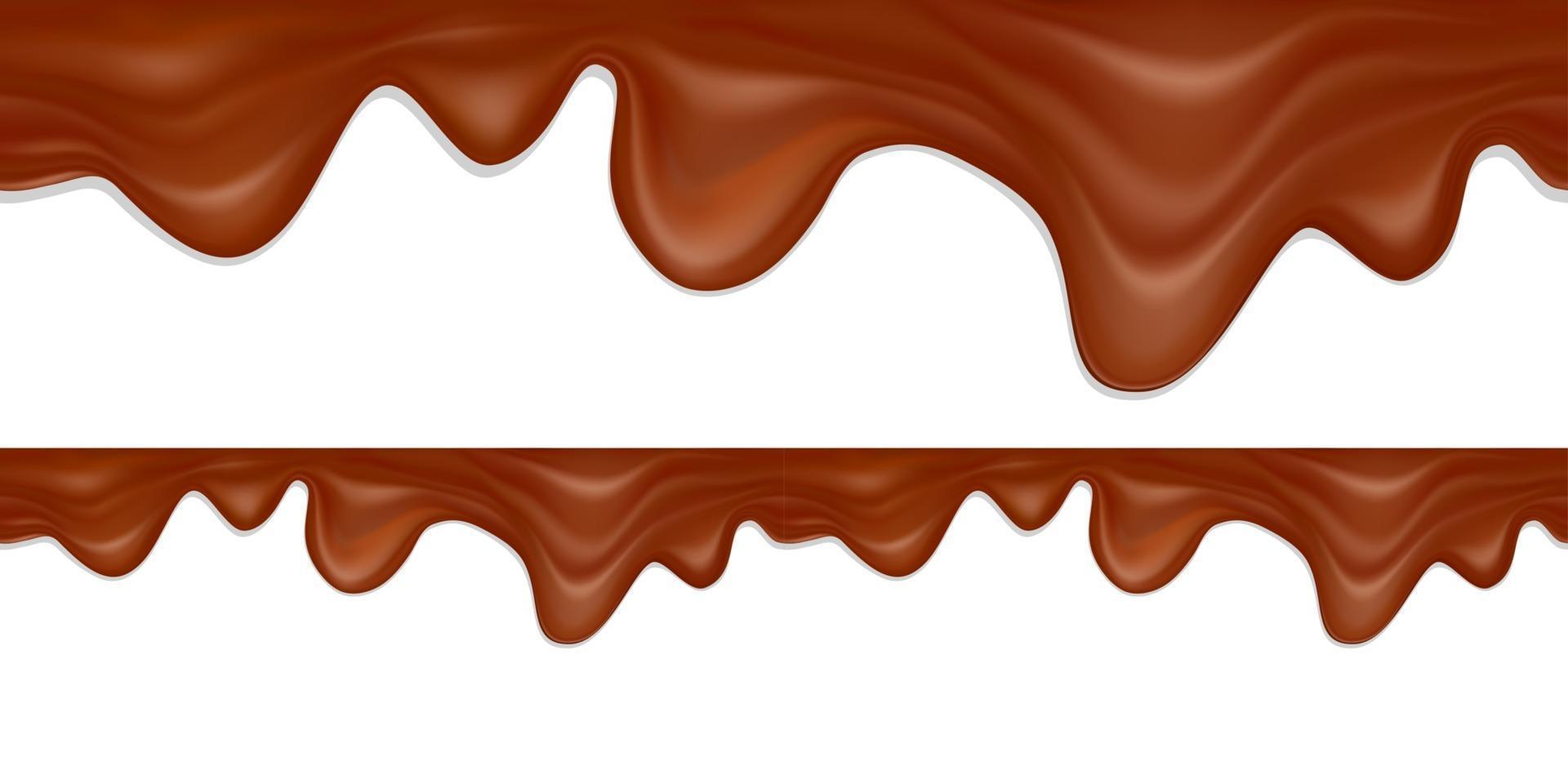 Realistic vector melted chocolate seamless horizontal border Flowing liquid chocolate