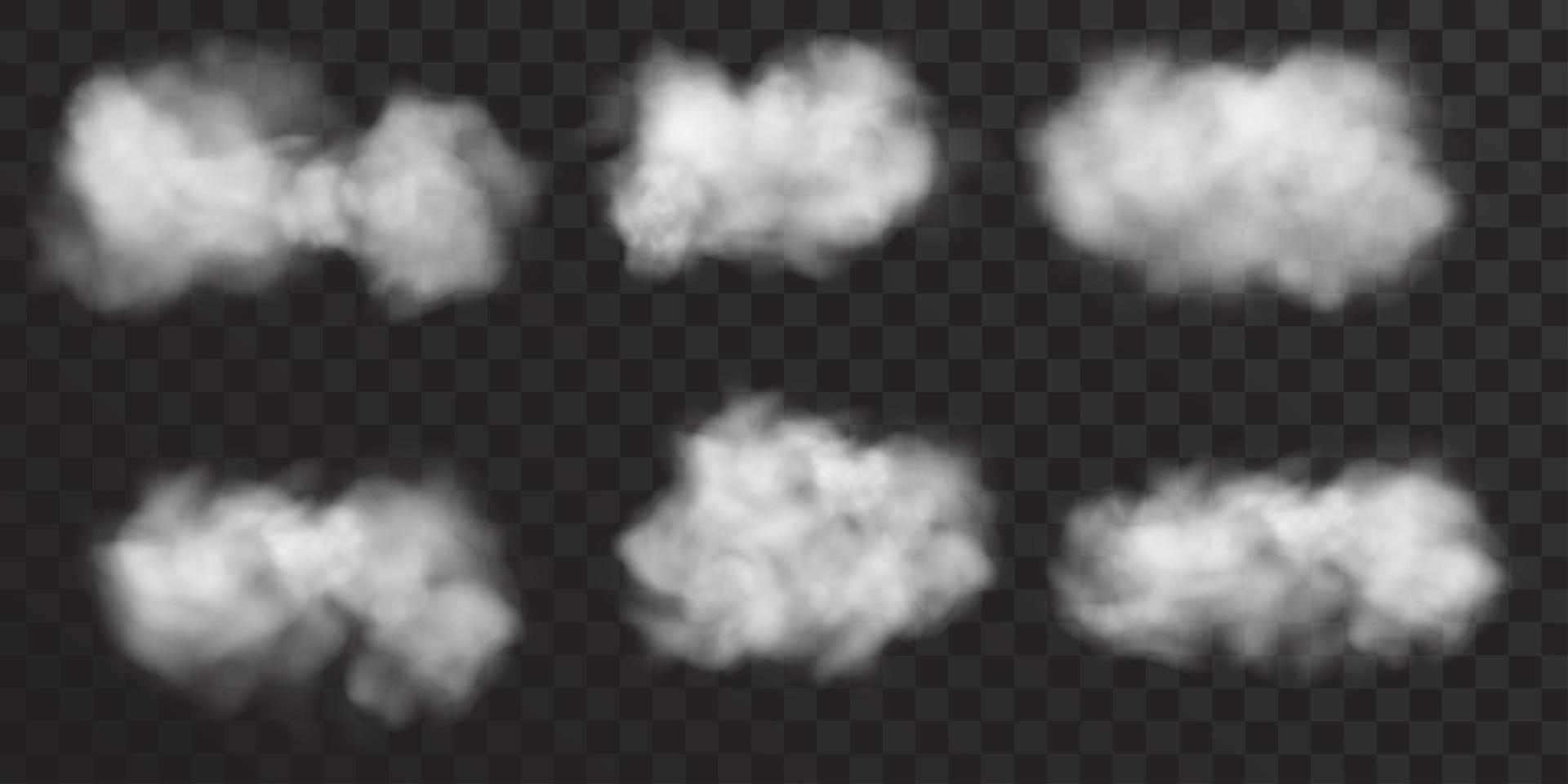 Set of vector realistic cumulus clouds isolated on translucent background Transparent daytime clouds