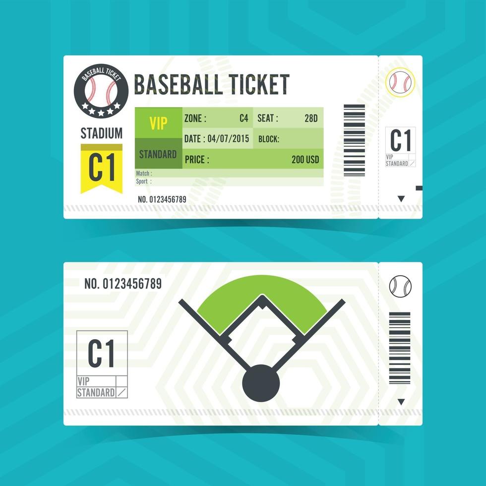 Tarjeta de boleto de béisbol ilustración de vector de diseño de elemento moderno