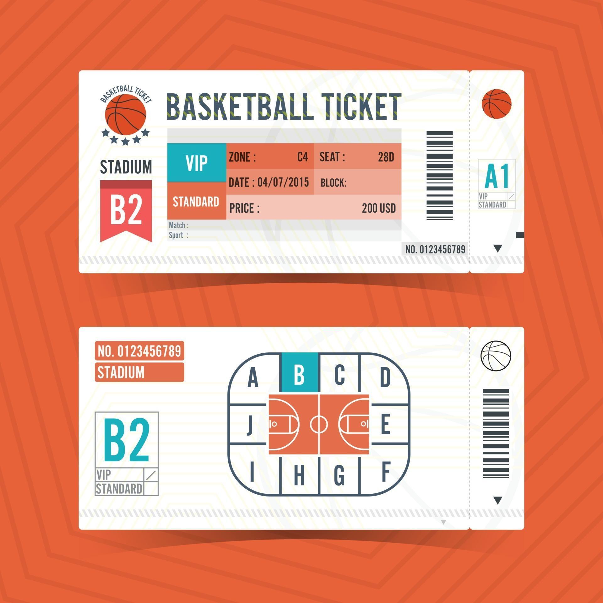 Tarjeta de entrada de baloncesto ilustración de vector de diseño de