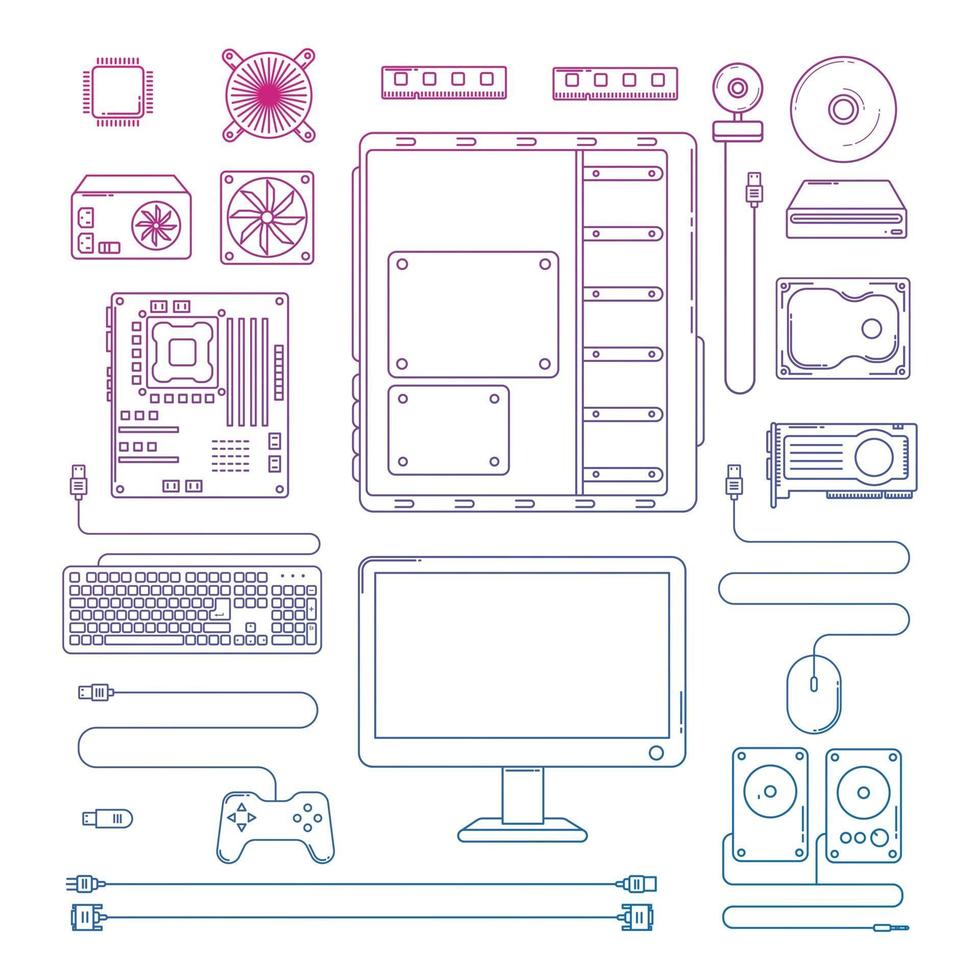 Computer hardware parts icon sign line design Vector illustration