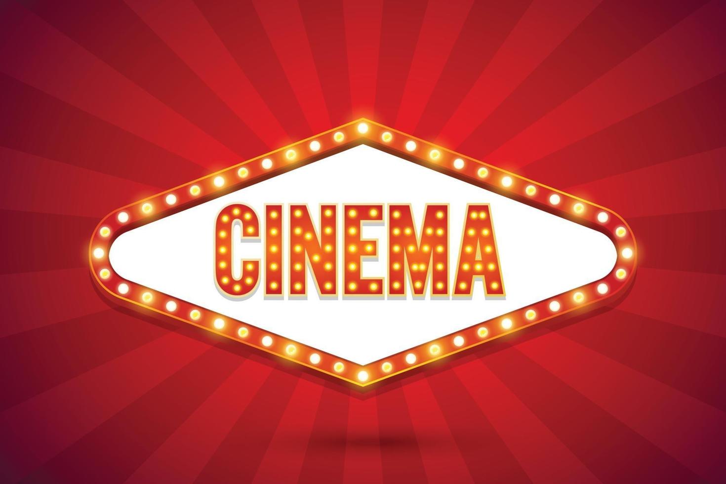 Cinema text electric bulbs billboard Retro light frames Vector illustration