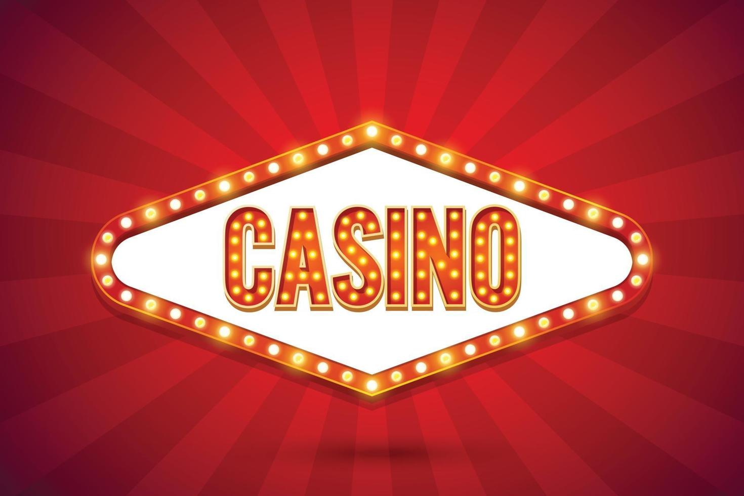 Casino text electric bulbs billboard Retro light frames Vector illustration