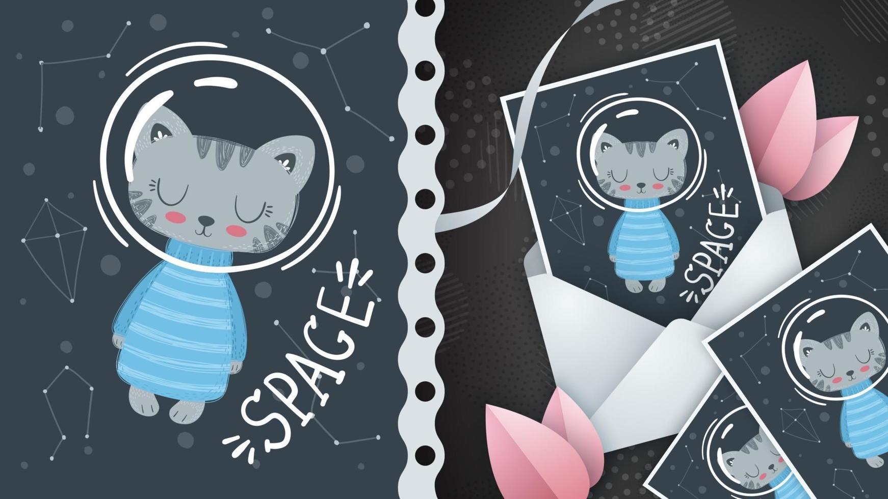 idea de gato espacial para tarjeta de felicitación vector