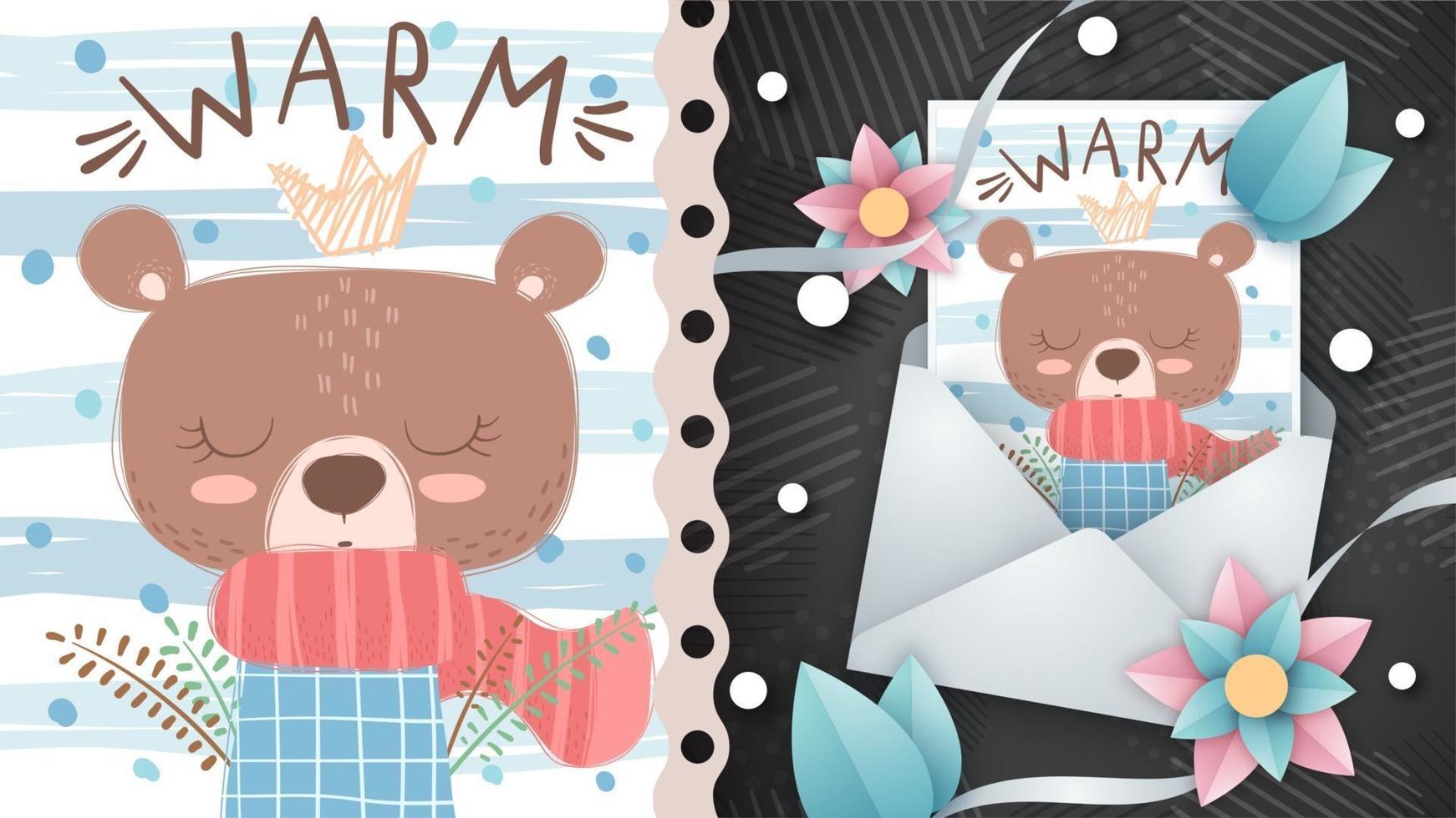 Cartoon character cute king bear idea for greeting card vector