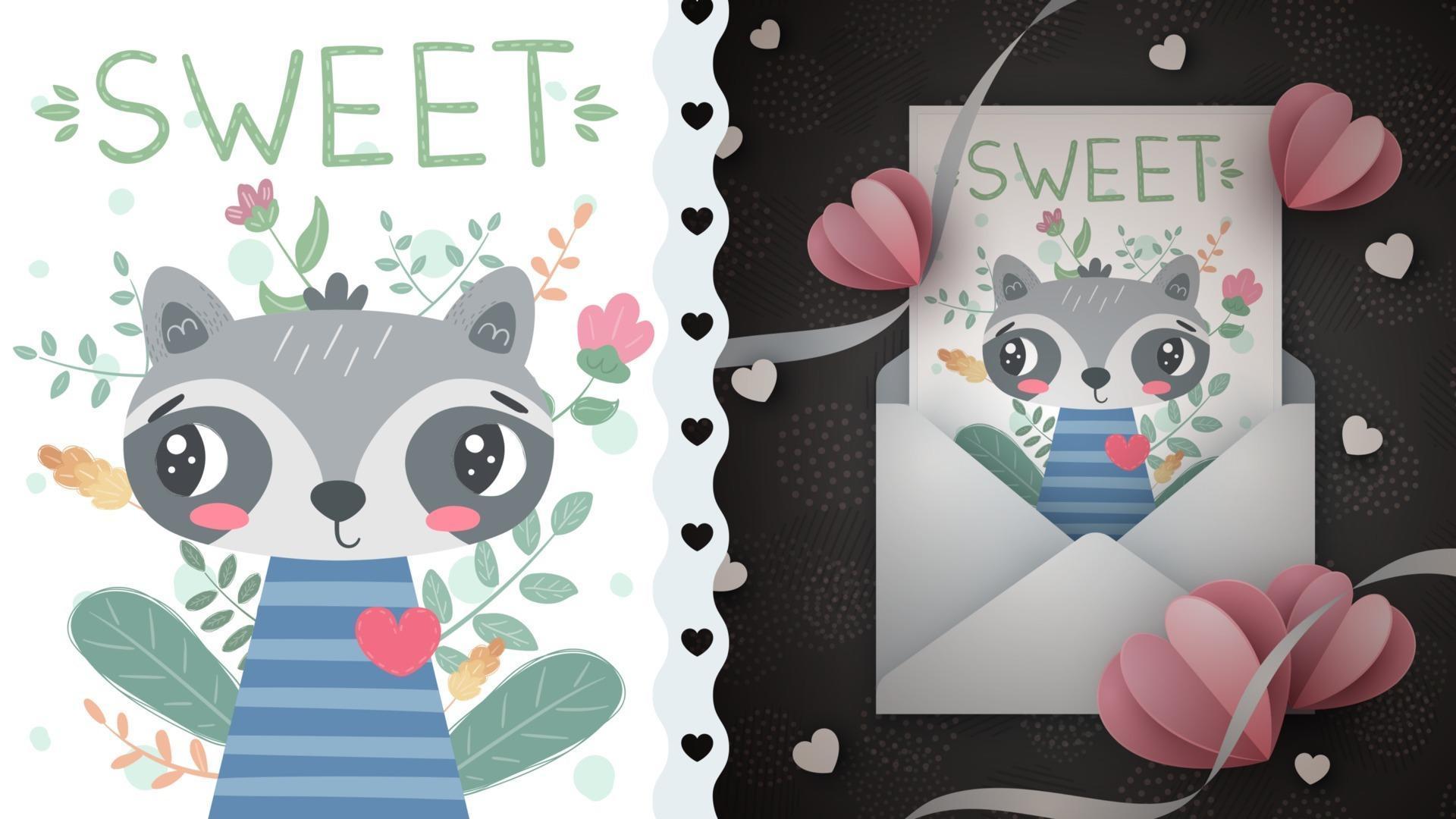 Raccoon with heart idea for greeting hard 2563335 Vector Art at Vecteezy