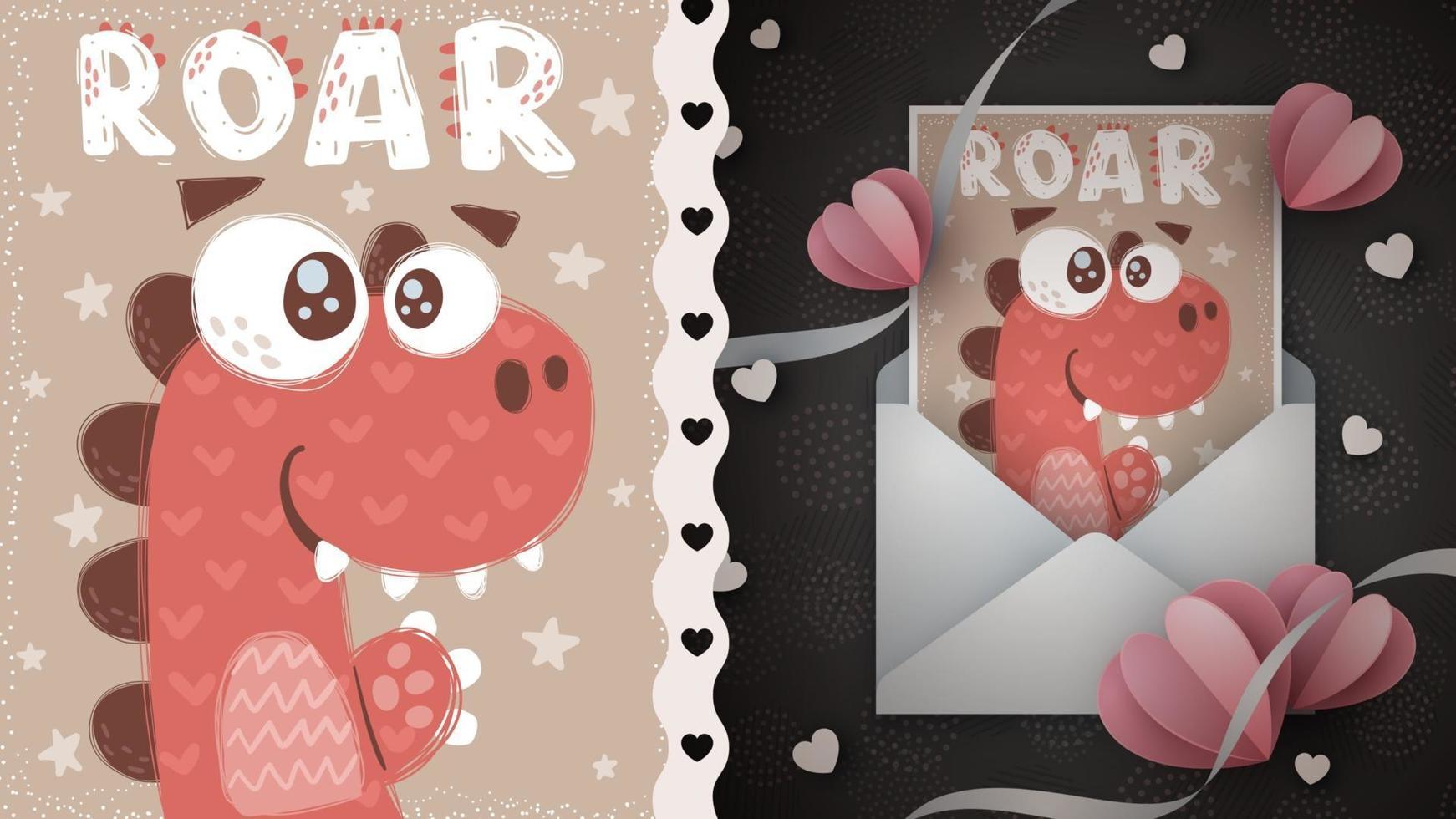 Funny red dino idea for greeting card vector