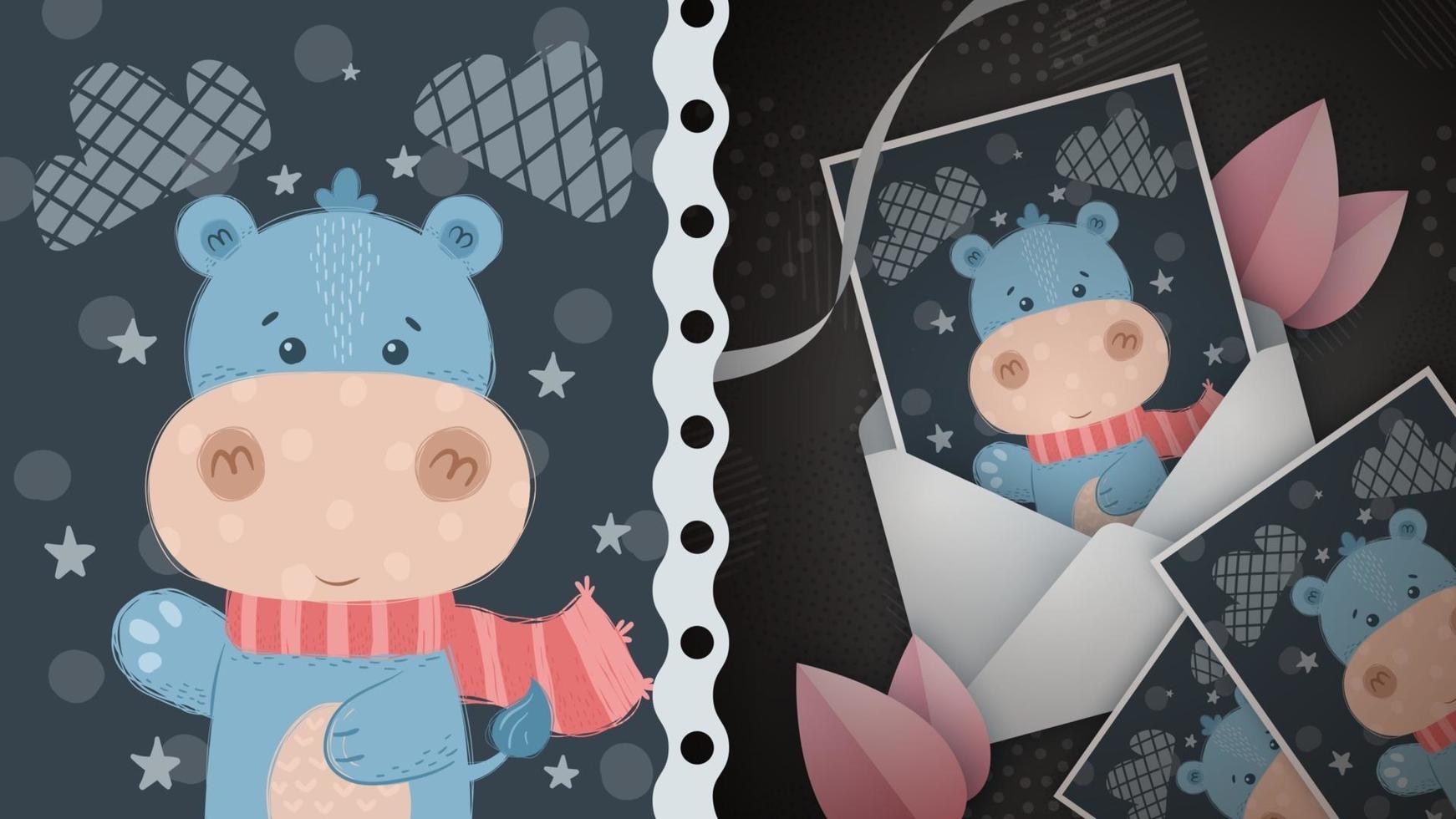 Adorable hippo idea for greeting card vector