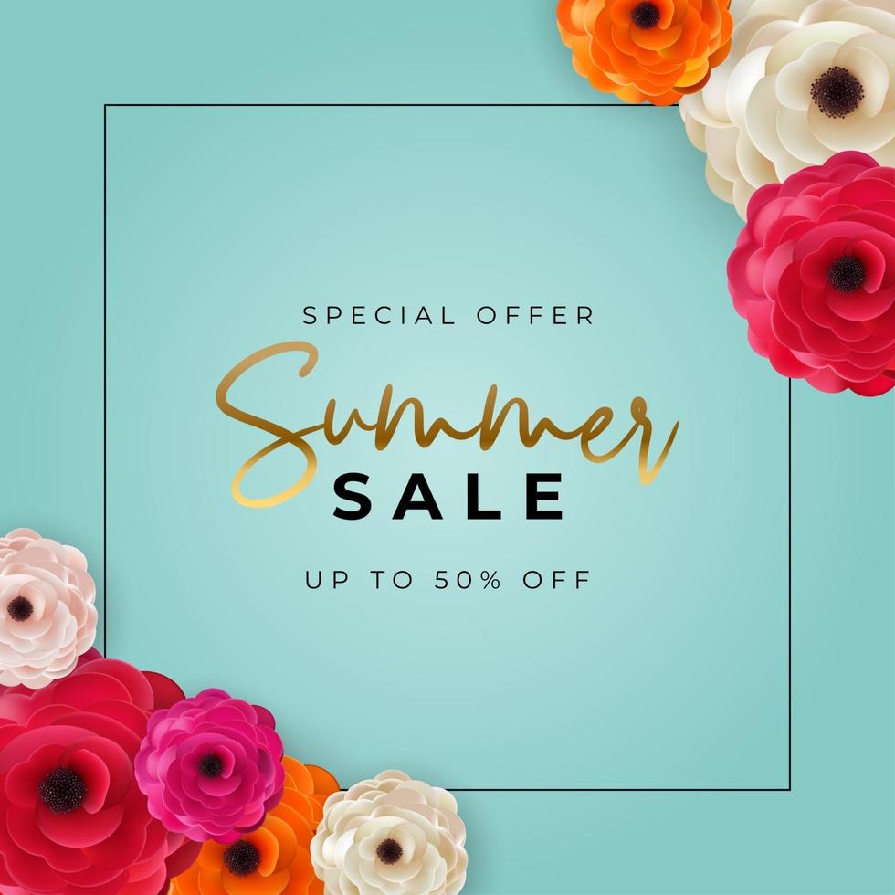 Summer sale poster Natural Background with Frame and Flowers vector