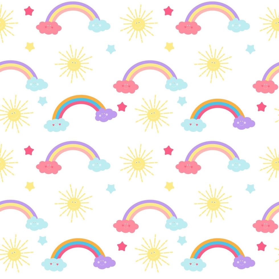 Children's Seamless Pattern Background with Sun, Clouds and Stars vector