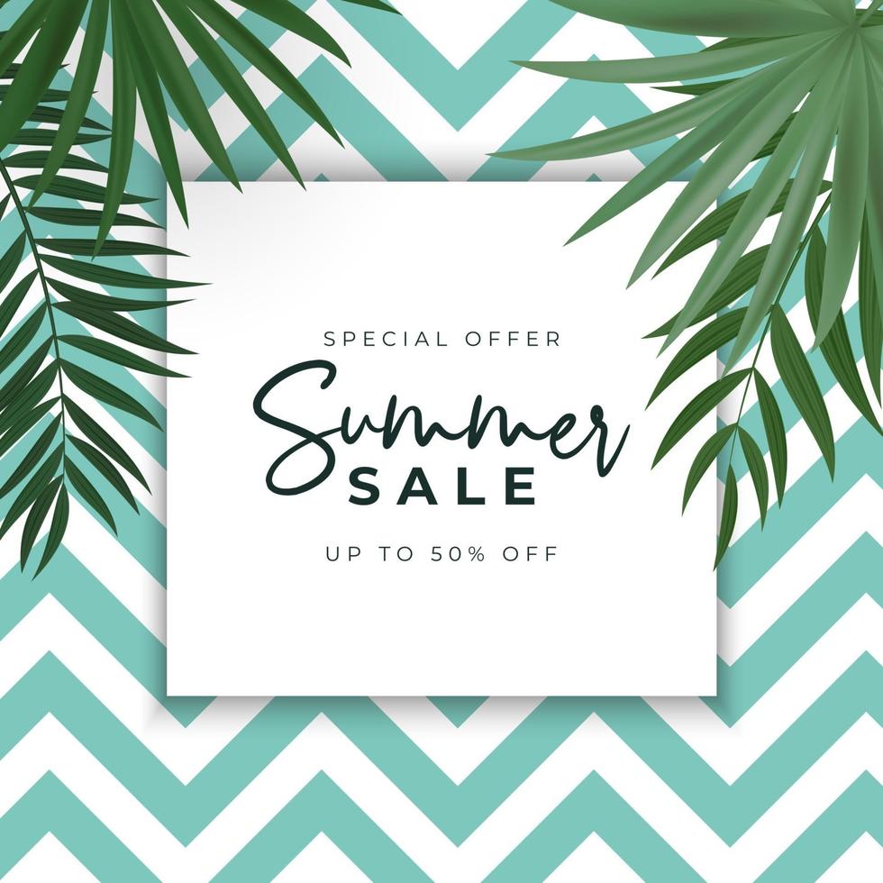 Summer sale poster. Natural Background with Tropical Palm Leaves. vector