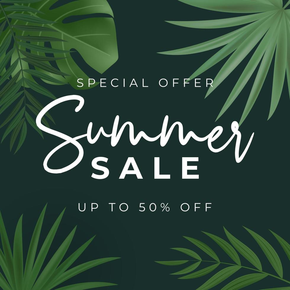 Summer sale poster. Natural Background with Tropical Palm Leaves. vector