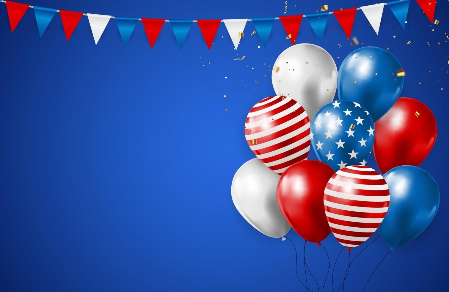 Fondo de fiesta de vacaciones de Estados Unidos vacío abstracto con globos en color de la bandera americana. se puede utilizar como póster o tarjeta de felicitación. vector