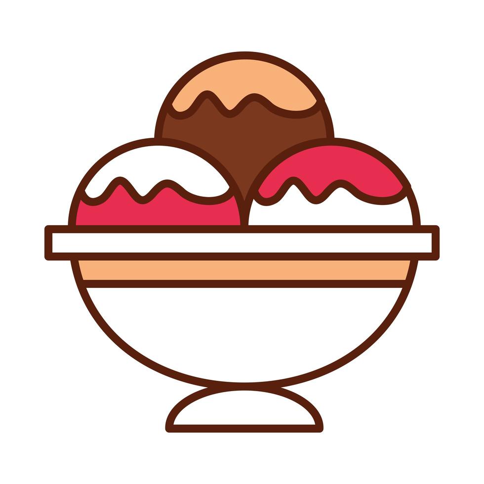 fast food scoops ice cream in bowl dinner and menu tasty meal and unhealthy line and fill icon vector