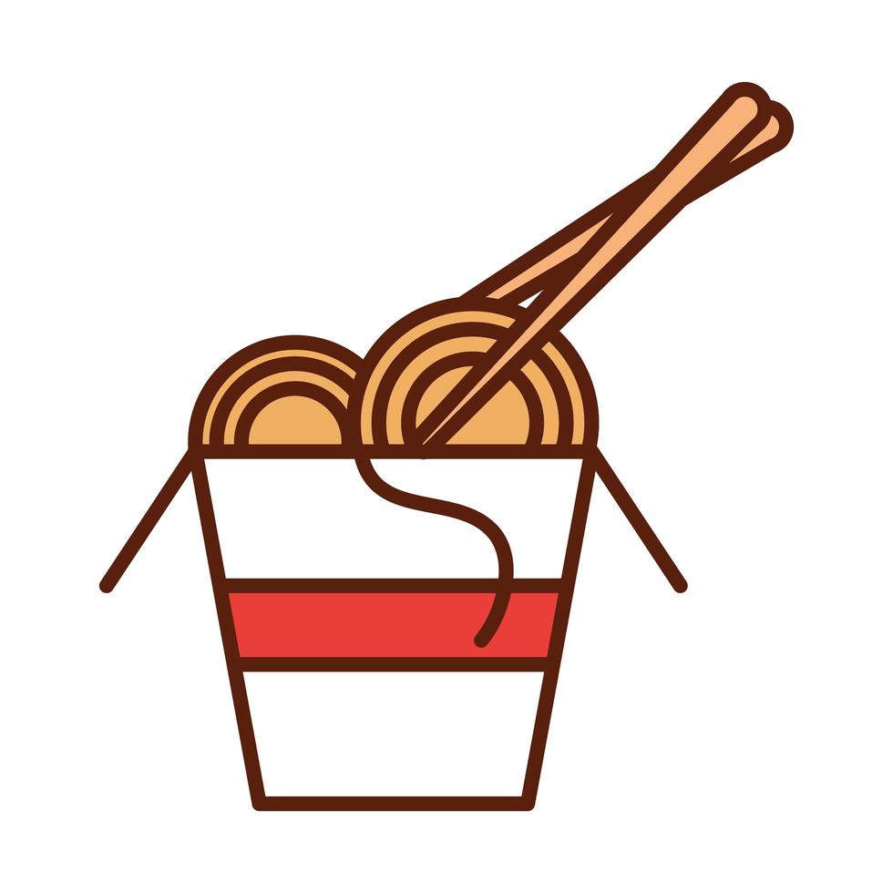 fast food noodles in box with sticks dinner and menu tasty meal and unhealthy line and fill icon vector