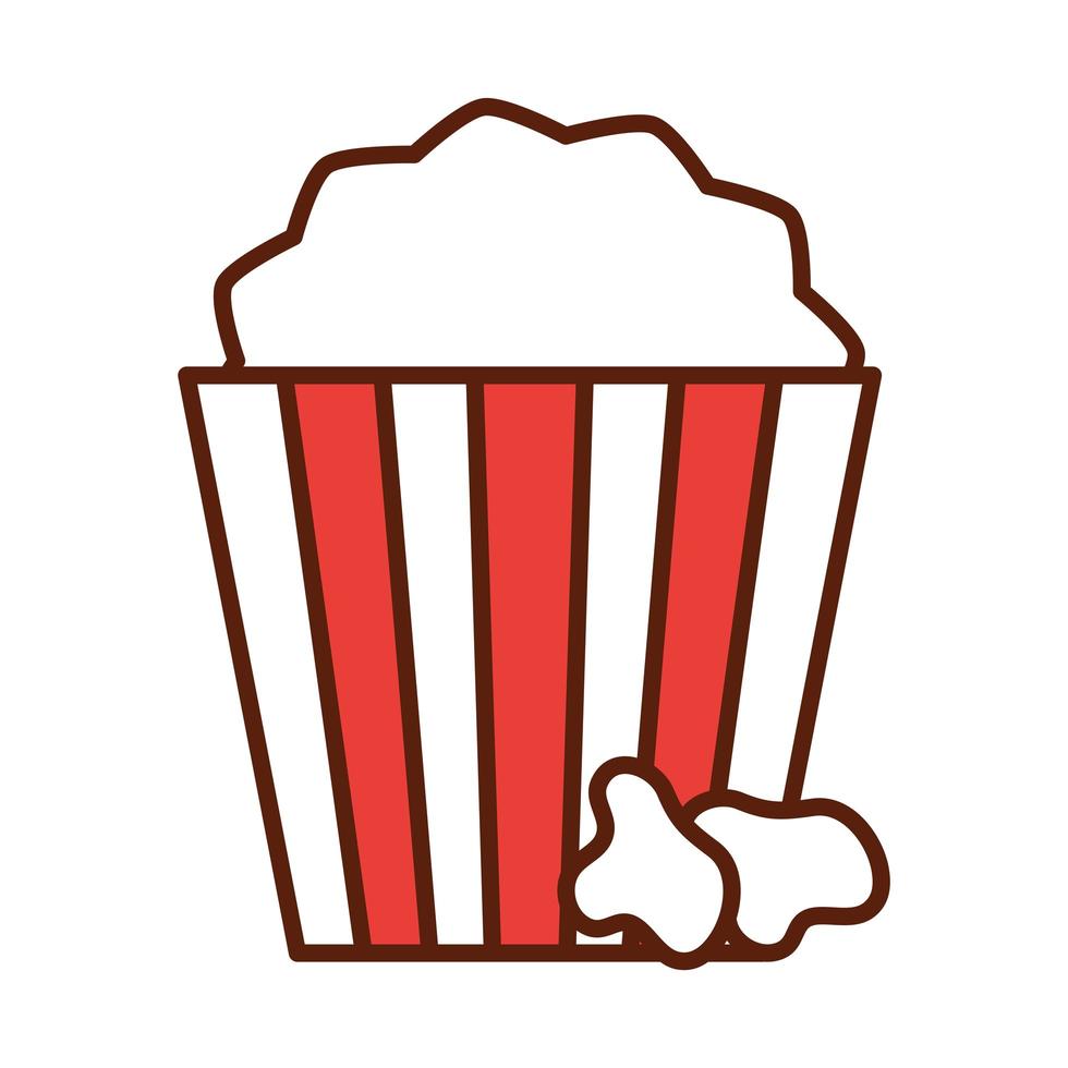 fast food pop corn in bucket dinner and menu tasty meal and unhealthy line and fill icon vector