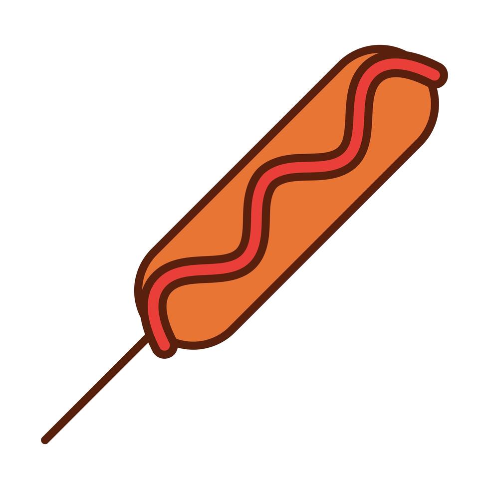 fast food sausage with sauce in stick dinner and menu tasty meal and unhealthy line and fill icon vector