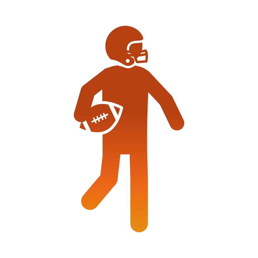 jugador de fútbol americano con pelota y casco juego deporte profesional y recreativo icono de diseño degradado vector