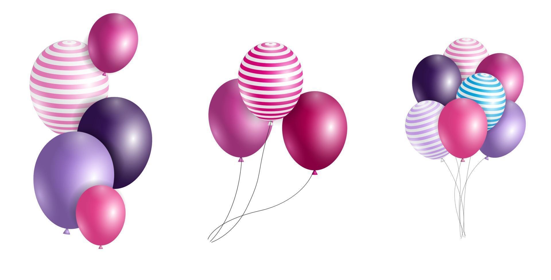 Group of Colour Glossy Helium Balloons Isolated. Set of Balloons for Birthday Anniversary Celebration. Party Decorations vector