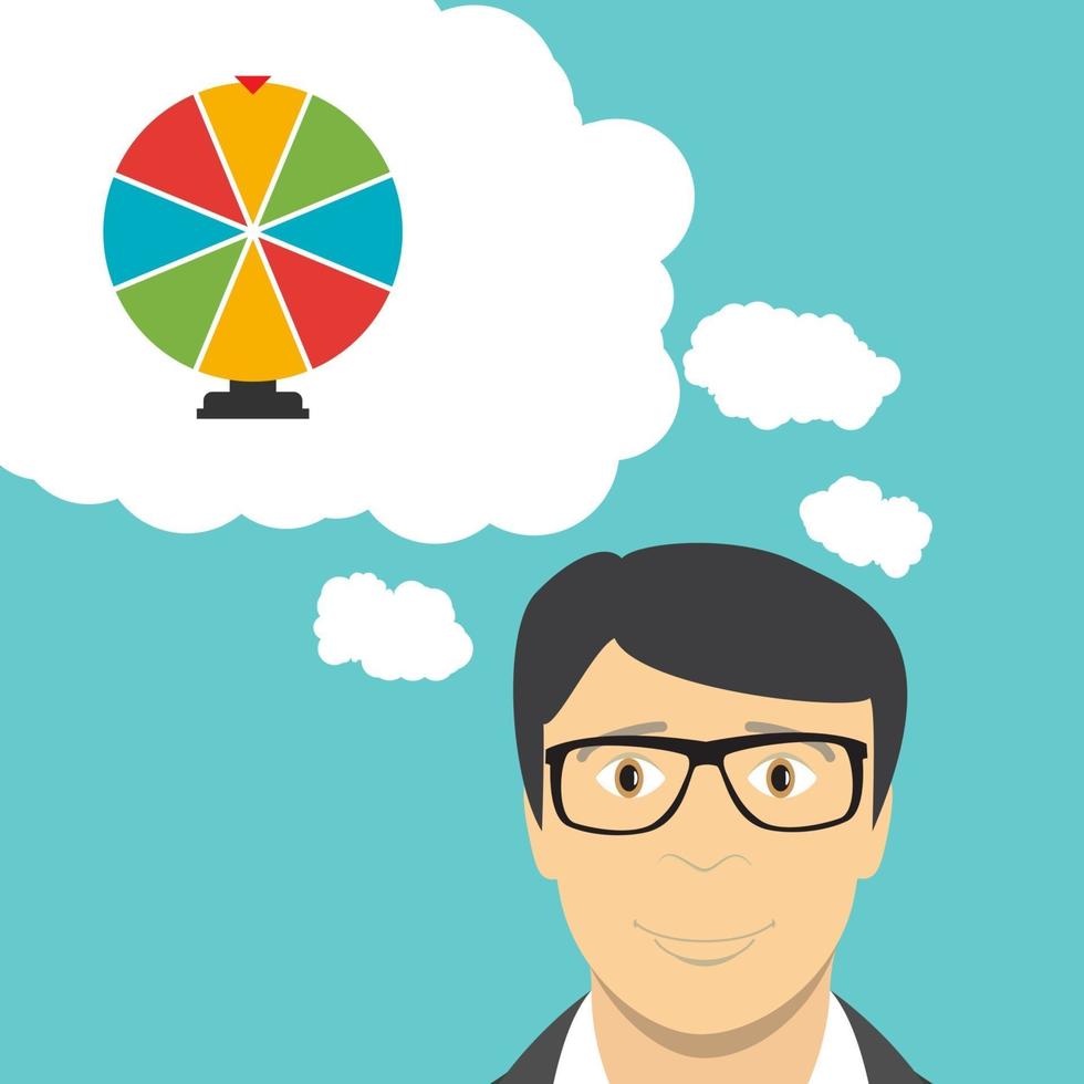 Businessman Thinks about Wheel of Fortune Lucky Icon vector