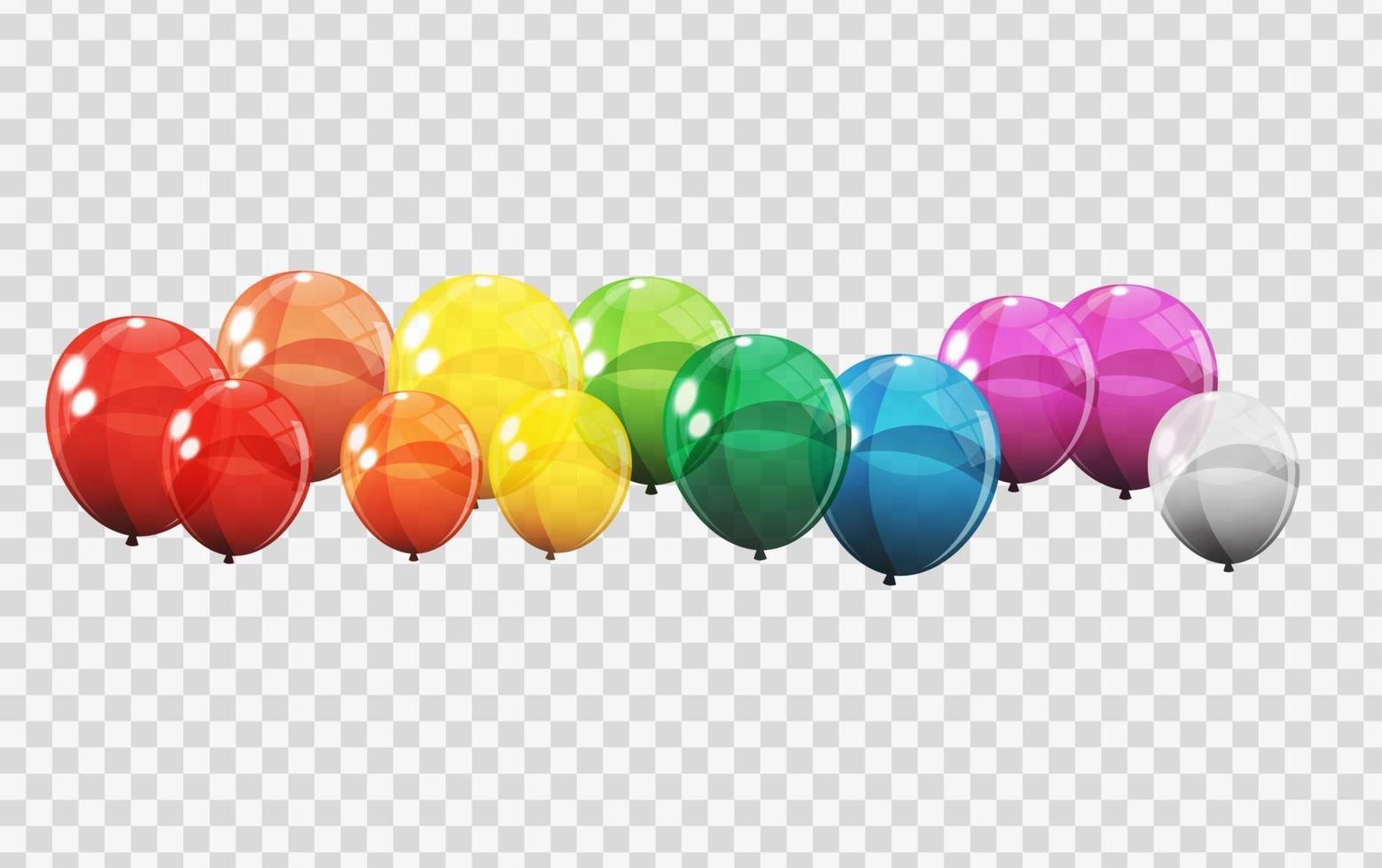 grupo de globos de helio brillante de color aislado. conjunto de globos para la celebración del aniversario de cumpleaños. decoraciones de fiesta vector