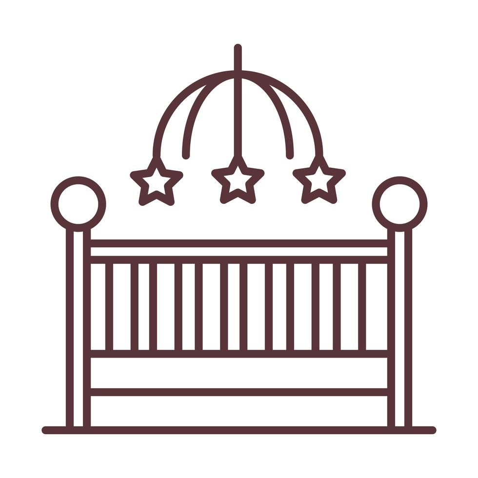 baby little crib with mobile toy welcome newborn line style icon vector