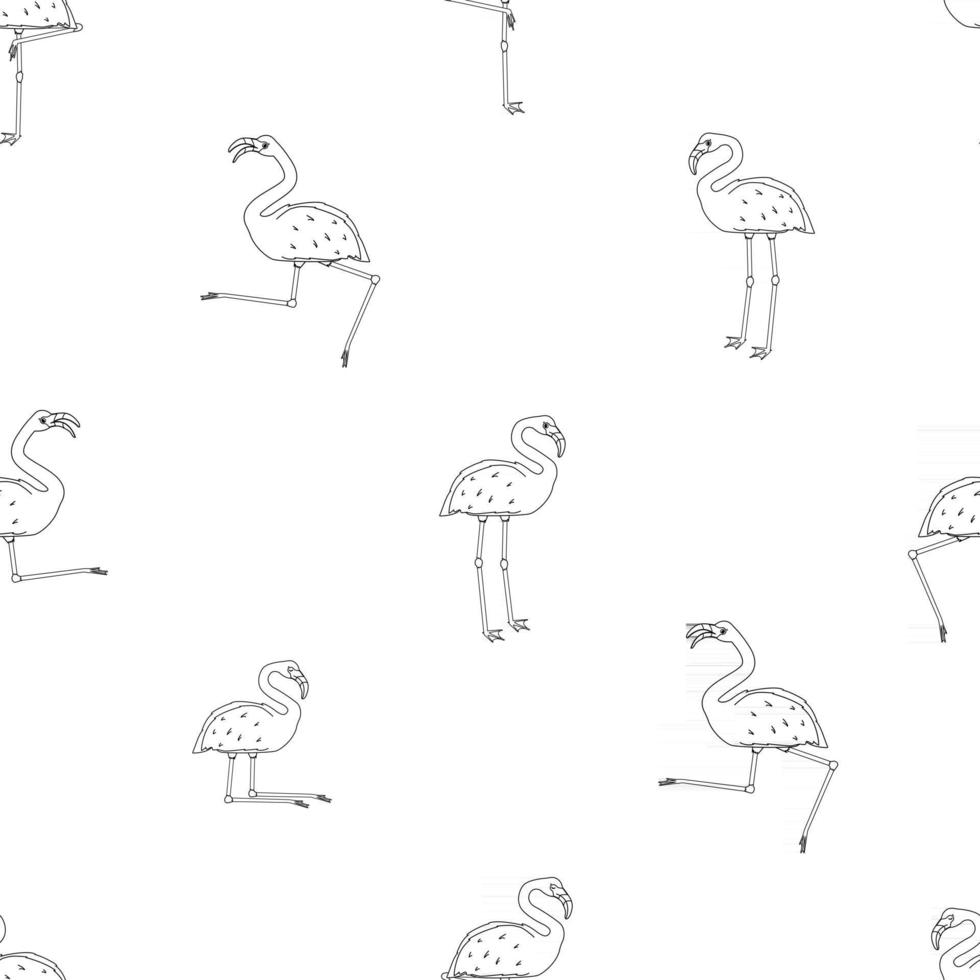 Repeat seamless outline cartoon flamingos pattern isolated white background vector