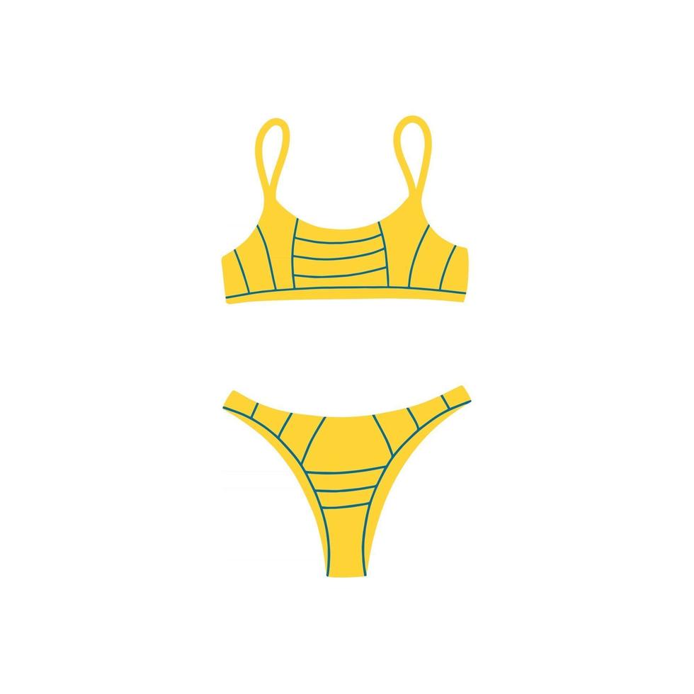 Sports swimsuit-two-piece. Modern fashion stylish swimsuit. Vector Flat Cartoon Illustration. Bathing clothes for swimming in the pool, in the sea