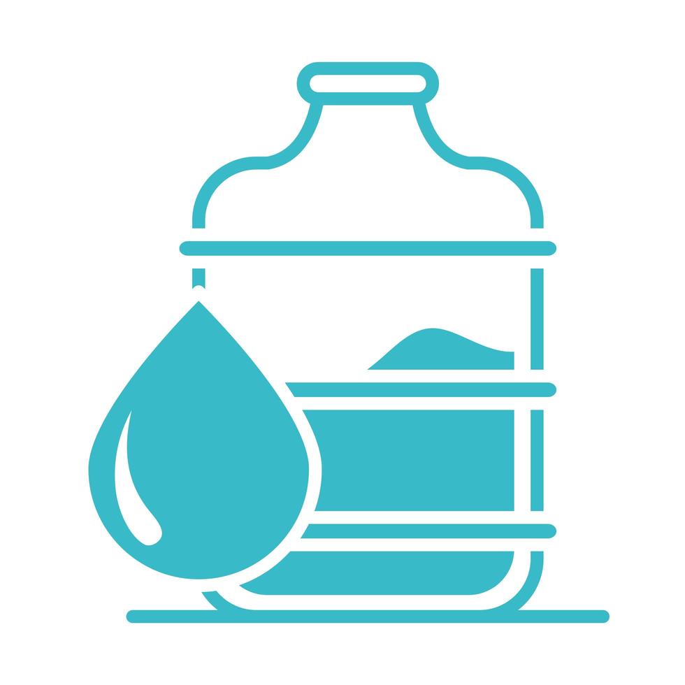 botella de plástico y gota de agua naturaleza icono de estilo de silueta azul líquido vector