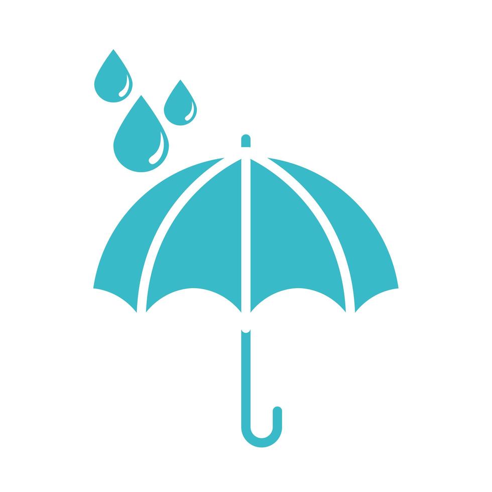 umbrella water drops rain protection nature liquid blue silhouette style icon vector