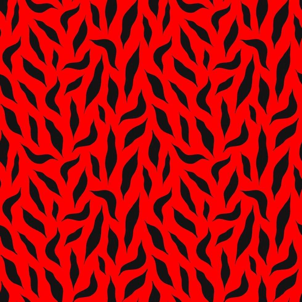 seamless pattern with a silhouette of black leaves on a red background. Pattern with abstract leaves. A mottled abstract pattern with the texture of an animal.Vector illustration vector
