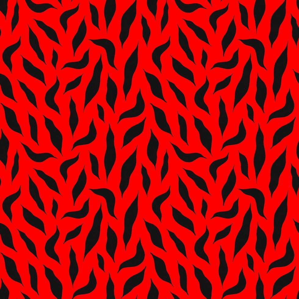 seamless pattern with a silhouette of black leaves on a red background. Pattern with abstract leaves. A mottled abstract pattern with the texture of an animal.Vector illustration vector