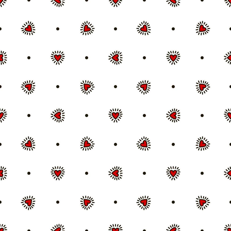 Red hearts in the style of a doodle seamless pattern. Vector illustration. Design for Valentines Day, textiles, wrappers, paper