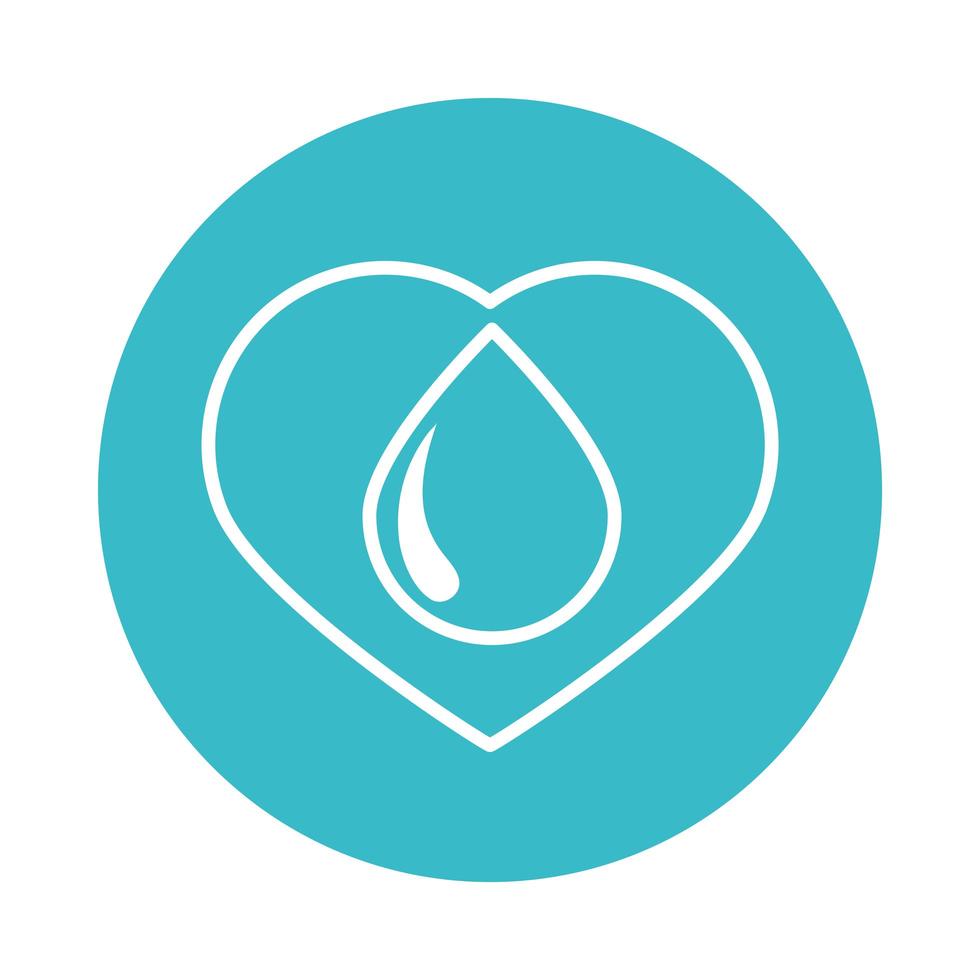 water drop love care nature liquid blue block style icon vector