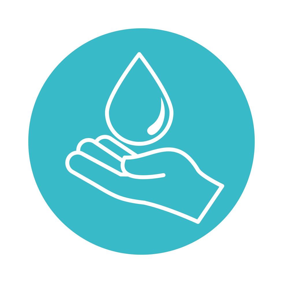 water drop in hand care nature liquid blue block style icon vector
