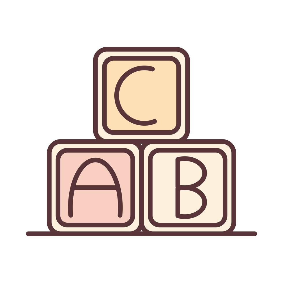 Los cubos del alfabeto del bebé aprenden la línea de la plantilla del recién nacido del objeto del juguete y el icono del diseño del relleno vector