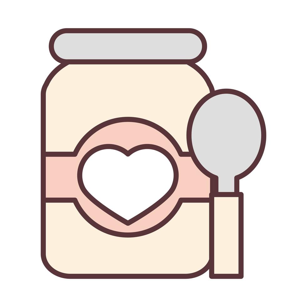 baby glass jar with spoon food feeding and care newborn template line and fill icon vector